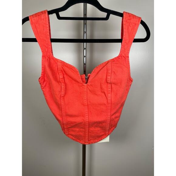 Mara Hoffman Milla Cropped Denim Poppy Orange Top Size 00 - Picture 4 of 7